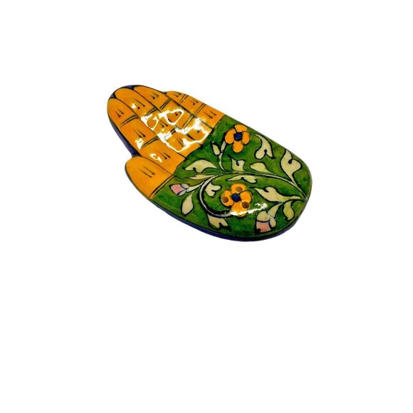 Ceramic Hand shape Handmade Incense Holder Vintage Boho Floral Hand Painted - Picture 3 of 4